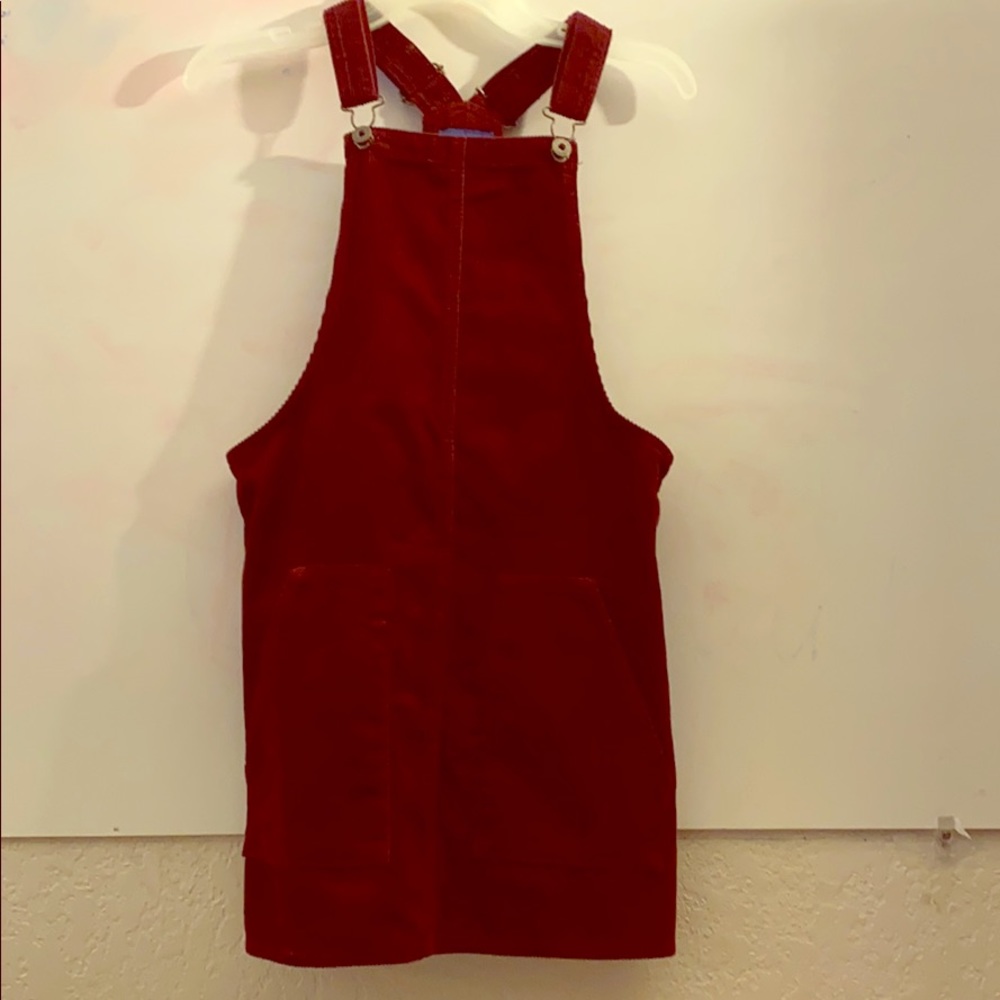 Burgundy corduroy overall dress